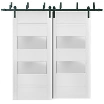 Sliding Closet Frosted Glass 2 lites Barn Bypass Doors 36 x 96 inches | Lucia 4010 White Silk | Sturdy 6.6ft Rails Hardware Set | Wood Solid Bedroom Wardrobe Doors