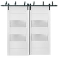 thumbnail image 1 of Sliding Closet Frosted Glass 2 lites Barn Bypass Doors 64 x 80 inches | Lucia 4010 White Silk | Sturdy 6.6ft Rails Hardware Set | Wood Solid Bedroom Wardrobe Doors, 1 of 6