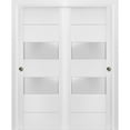 thumbnail image 1 of Sliding Closet Frosted Glass 2 lites Bypass Doors 84 x 84 inches | Lucia 4010 White Silk | Sturdy Rails Moldings Trims Hardware Set | Wood Solid Bedroom Wardrobe Doors, 1 of 6