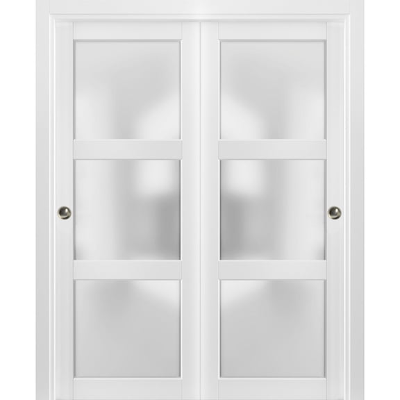 Sliding Closet Frosted Glass 3 Lites Bypass Doors 64 x 80 inches