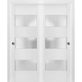 thumbnail image 1 of Sliding Closet Frosted Glass 3 Lites Bypass Doors 84 x 84 inches | Lucia 4070 White Silk | Sturdy Rails Moldings Trims Hardware Set | Wood Solid Bedroom Wardrobe Doors, 1 of 6