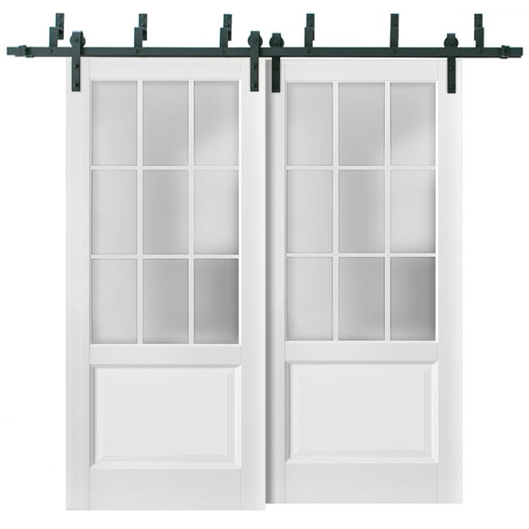 Sliding Closet Frosted Glass 9 Lites Barn Bypass Doors 48 x 80 inches