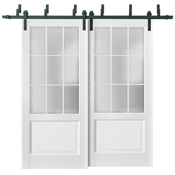 Sliding Closet Frosted Glass 9 Lites Barn Bypass Doors 56 x 80 inches