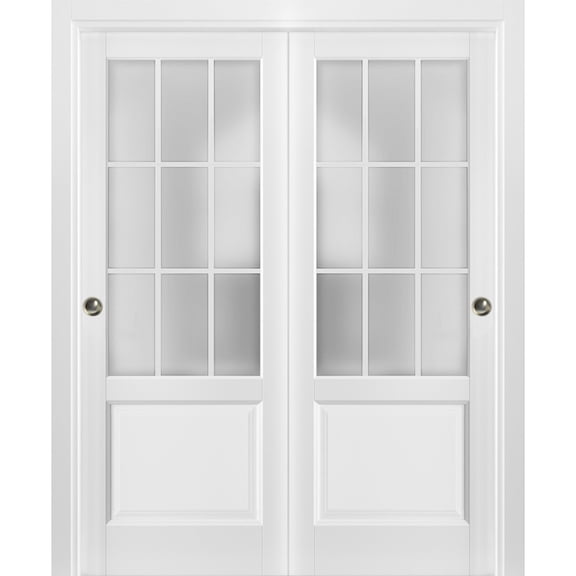 Sliding Closet Frosted Glass 9 Lites Bypass Doors 56 x 80 inches