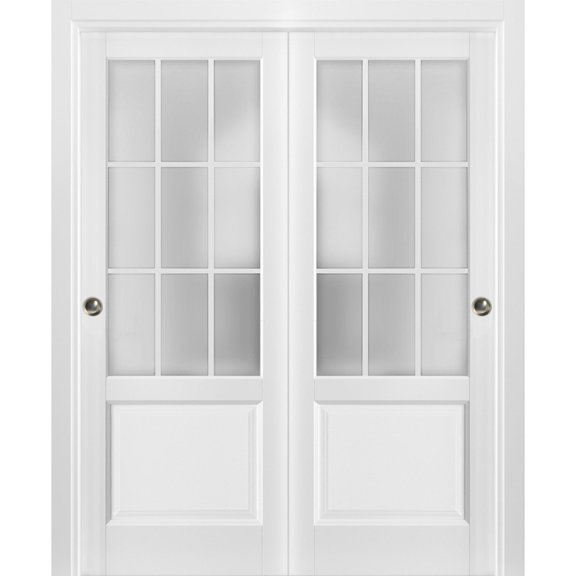Sliding Closet Frosted Glass 9 Lites Bypass Doors 60 x 80 inches