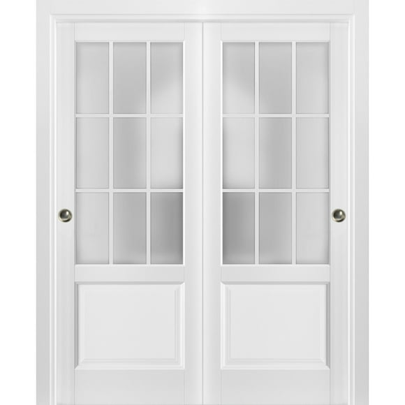Sliding Closet Frosted Glass 9 Lites Bypass Doors 64 x 80 inches