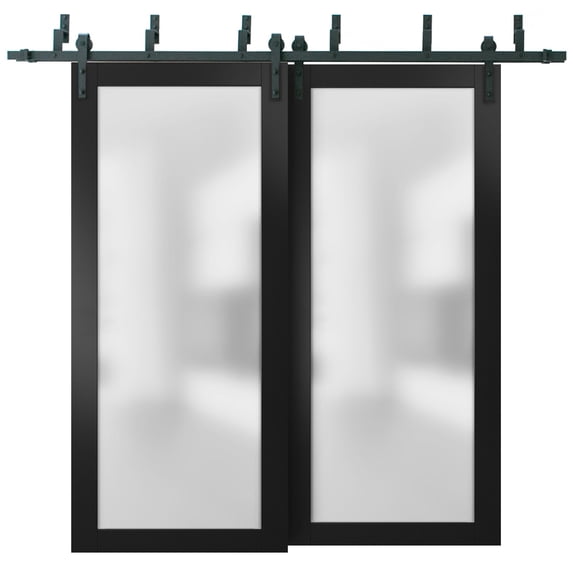 Sliding Closet Frosted Glass Barn Bypass Doors 48 x 80 inches with Hardware