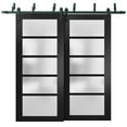 thumbnail image 1 of Sliding Closet Frosted Glass Barn Bypass Doors 56 x 96 inches | Quadro 4002 Matte Black | Sturdy Top Mount 6.6ft Rails Hardware Set | Wood Solid Bedroom Wardrobe Doors, 1 of 6