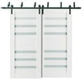 thumbnail image 1 of Sliding Closet Frosted Glass Barn Bypass Doors 60 x 96 inches | Quadro 4266 White Silk | Sturdy Top Mount 6.6ft Rails Hardware Set | Wood Solid Bedroom Wardrobe Doors, 1 of 5