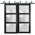 thumbnail image 1 of Sliding Closet Frosted Glass Barn Bypass Doors 84 x 80 inches | Lucia 2552 Matte Black | Sturdy Top Mount 8ft Rails Hardware Set | Wood Solid Bedroom Wardrobe Doors, 1 of 6