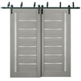 thumbnail image 1 of Sliding Closet Frosted Glass Barn Bypass Doors 84 x 84 inches | Quadro 4088 Grey Ash | Sturdy Top Mount 8ft Rails Hardware Set | Wood Solid Bedroom Wardrobe Doors, 1 of 6