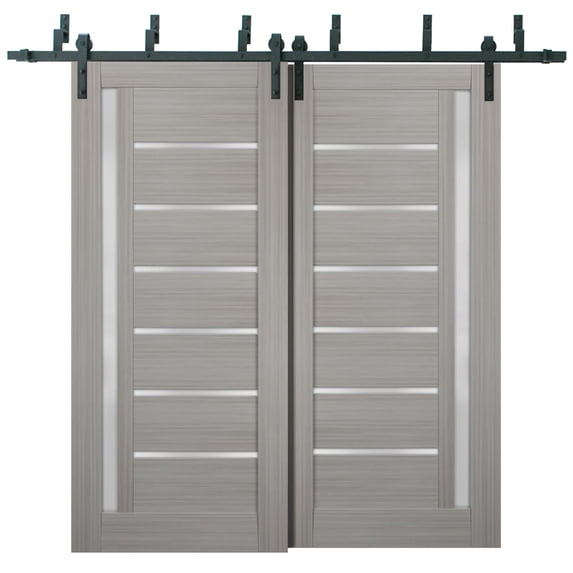 Sliding Closet Frosted Glass Barn Bypass Doors 84 x 84 inches | Quadro 4088 Grey Ash | Sturdy Top Mount 8ft Rails Hardware Set | Wood Solid Bedroom Wardrobe Doors