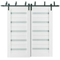 thumbnail image 1 of Sliding Closet Frosted Glass Barn Bypass Doors 84 x 84 inches | Quadro 4445 White Silk | Sturdy Top Mount 8ft Rails Hardware Set | Wood Solid Bedroom Wardrobe Doors, 1 of 6