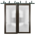 thumbnail image 1 of Sliding Closet Frosted Glass Barn Bypass Doors with Hardware | Planum 2102 Chocolate Ash | Sturdy 6.6ft Rails Hardware Set | Modern Wood Solid Bedroom Wardrobe Doors -48" x 96" (2* 24x96), 1 of 6