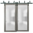 thumbnail image 1 of Sliding Closet Frosted Glass Barn Bypass Doors with Hardware | Planum 2102 Ginger Ash | Sturdy 6.6ft Rails Hardware Set | Modern Wood Solid Bedroom Wardrobe Doors -60" x 80" (2* 30x80), 1 of 6