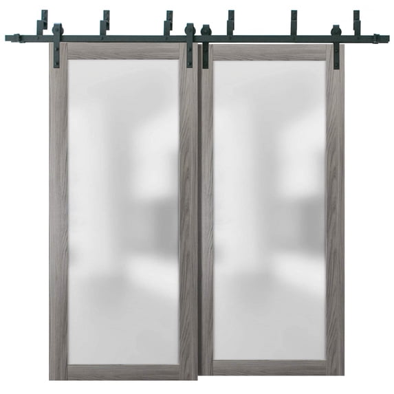 Sliding Closet Frosted Glass Barn Bypass Doors with Hardware | Planum 2102 Ginger Ash | Sturdy 6.6ft Rails Hardware Set | Modern Wood Solid Bedroom Wardrobe Doors -60" x 80" (2* 30x80)