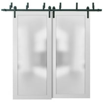 Sliding Closet Frosted Glass Barn Bypass Doors with Hardware | Planum 2102 White Silk | Sturdy 6.6ft Rails Hardware Set | Modern Wood Solid Bedroom Wardrobe Doors -36" x 96" (2* 18x96)-Frosted Glass