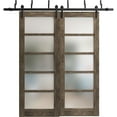 thumbnail image 1 of Sliding Closet Frosted Glass Barn Bypass Doors | Quadro 4002 Cognac Oak| Sturdy 6.6ft Rails Hardware Set | Wood Solid Bedroom Wardrobe Doors -36" x 84" (2* 18x84), 1 of 6