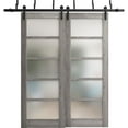 thumbnail image 1 of Sliding Closet Frosted Glass Barn Bypass Doors | Quadro 4002 Nebraska Grey| Sturdy 6.6ft Rails Hardware Set | Wood Solid Bedroom Wardrobe Doors -72" x 84" (2* 36x84), 1 of 6