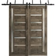 thumbnail image 1 of Sliding Closet Frosted Glass Barn Bypass Doors | Quadro 4088 Cognac Oak| Sturdy 6.6ft Rails Hardware Set | Wood Solid Bedroom Wardrobe Doors -36" x 96" (2* 18x96), 1 of 6