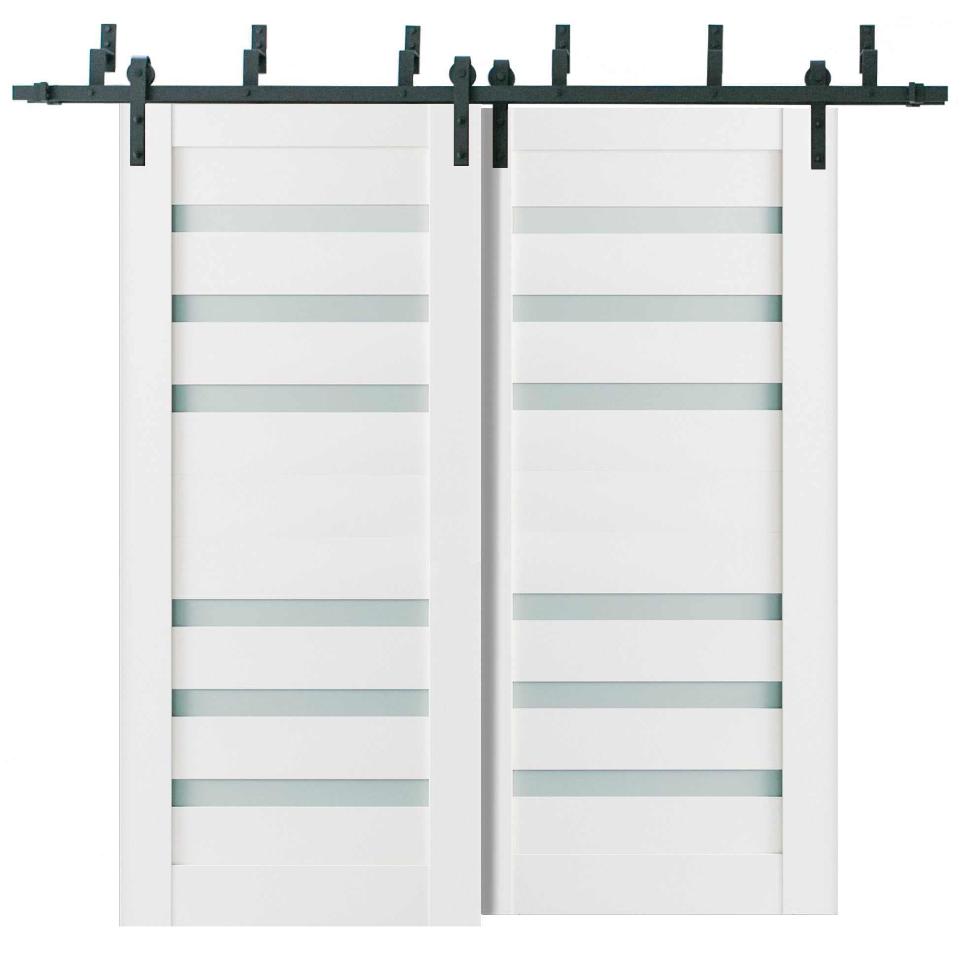 Sample Doos Sliding Closet Frosted Glass Barn Bypass Doors | Quadro 4266 White Silk ...