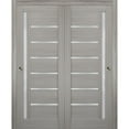 thumbnail image 1 of Sliding Closet Frosted Glass Bypass Doors 48 x 84 inches | Quadro 4088 Grey Ash | Sturdy Top Mount Rails Moldings Trims Hardware Set | Wood Solid Bedroom Wardrobe Doors, 1 of 6