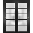thumbnail image 1 of Sliding Closet Frosted Glass Bypass Doors 56 x 80 inches | Quadro 4002 Matte Black | Sturdy Top Mount Rails Moldings Trims Hardware Set | Wood Solid Bedroom Wardrobe Doors, 1 of 6