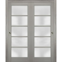 Sliding Closet Frosted Glass Bypass Doors 60 x 80 inches | Quadro 4002 Grey Ash | Sturdy Top Mount Rails Moldings Trims Hardware Set | Wood Solid Bedroom Wardrobe Doors