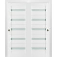 thumbnail image 1 of Sliding Closet Frosted Glass Bypass Doors 60 x 84 inches | Quadro 4445 White Silk | Sturdy Top Mount Rails Moldings Trims Hardware Set | Wood Solid Bedroom Wardrobe Doors, 1 of 6