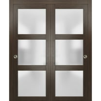 Sliding Closet Frosted Glass Bypass Doors 64 x 80 inches | Lucia 2552 Chocolate Ash | Sturdy Top Mount Rails Moldings Trims Hardware Set | Wood Solid Bedroom Wardrobe Doors