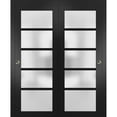 thumbnail image 1 of Sliding Closet Frosted Glass Bypass Doors 64 x 84 inches | Quadro 4002 Matte Black | Sturdy Top Mount Rails Moldings Trims Hardware Set | Wood Solid Bedroom Wardrobe Doors, 1 of 6