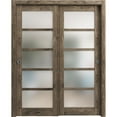 thumbnail image 1 of Sliding Closet Frosted Glass Bypass Doors | Quadro 4002 Cognac Oak | Sturdy Rails Moldings Trims Hardware Set | Wood Solid Bedroom Wardrobe Doors -48" x 80" (2* 24x80), 1 of 6