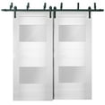 thumbnail image 1 of Sliding Closet Opaque Glass 2 Lites Barn Bypass Doors 36 x 96 inches / Sete 6222 White Silk / Modern 6.6ft Rails Hardware Set / Wood Solid Bedroom Wardrobe Doors, 1 of 4