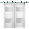 thumbnail image 1 of Sliding Closet Opaque Glass 2 Lites Barn Bypass Doors 64 x 84 inches / Sete 6222 White Silk / Modern 6.6ft Rails Hardware Set / Wood Solid Bedroom Wardrobe Doors, 1 of 6