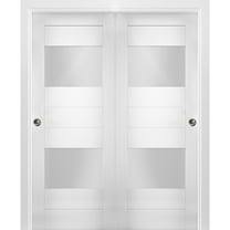 Sliding Closet Opaque Glass 2 Lites Bypass Doors 36 x 80 inches / Sete 6222 White Silk / Rails Hardware Set / Wood Solid Bedroom Wardrobe Doors