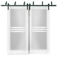 thumbnail image 1 of Sliding Closet Opaque Glass 4 Lites Barn Bypass Doors 84 x 96 inches / Mela 7222 White Silk / Modern 8ft Rails Hardware Set / Wood Solid Bedroom Wardrobe Doors, 1 of 3
