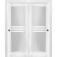 thumbnail image 1 of Sliding Closet Opaque Glass 4 Lites Bypass Doors 48 x 96 inches / Mela 7222 White Silk / Rails Hardware Set / Wood Solid Bedroom Wardrobe Doors, 1 of 4