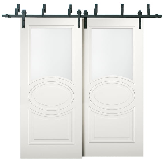Sliding Closet Opaque Glass Barn Bypass Doors 36 x 80 inches / Mela 7012 Matte White / Modern 6.6ft Rails Hardware Set / Wood Solid Bedroom Wardrobe Doors