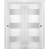 Sliding Closet Opaque Glass Bypass Doors 36 x 80 inches / Sete 6003 White Silk / Rails Hardware Set / Wood Solid Bedroom Wardrobe Doors
