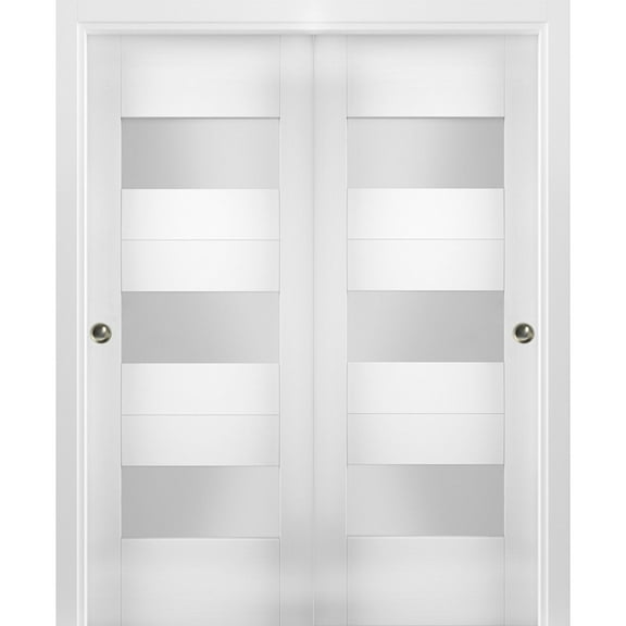 Sliding Closet Opaque Glass Bypass Doors 36 x 80 inches / Sete 6003 White Silk / Rails Hardware Set / Wood Solid Bedroom Wardrobe Doors