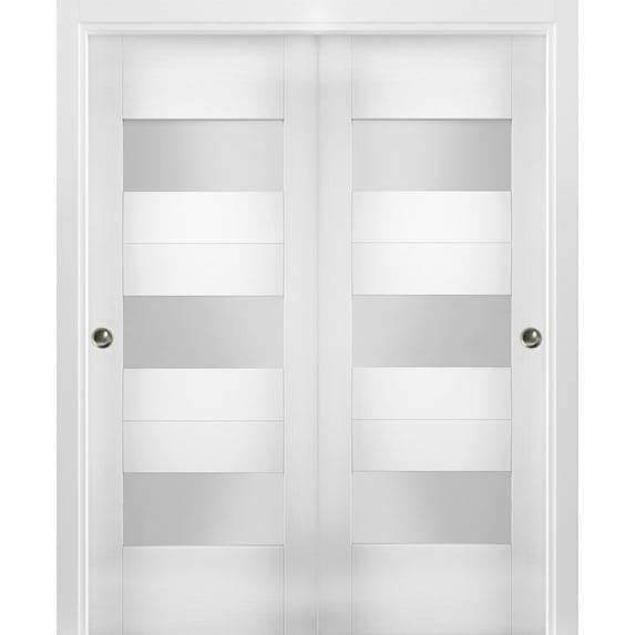Sliding Closet Opaque Glass Bypass Doors 36 x 96 inches / Sete 6003 White Silk / Rails Hardware Set / Wood Solid Bedroom Wardrobe Doors