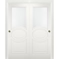 thumbnail image 1 of Sliding Closet Opaque Glass Bypass Doors 56 x 96 inches / Mela 7012 Matte White / Rails Hardware Set / Wood Solid Bedroom Wardrobe Doors, 1 of 6