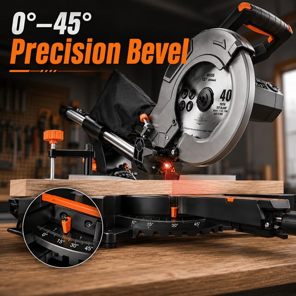 Sliding Compound Miter Saw with 15-Amp Motor, 10-Inch Dual-Speed Chop Saw for Wood & Metal, 13-Inch Crosscut Capacity, Adjustable Bevel & 9 Stops