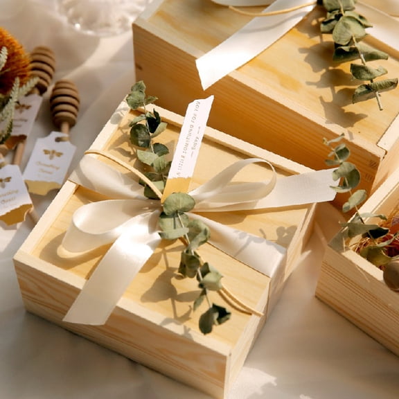Sliding Cover Gifts Package Box Square Wood Wedding Favor Gift Wrap Box Desktop Decor Multi-color Wood
