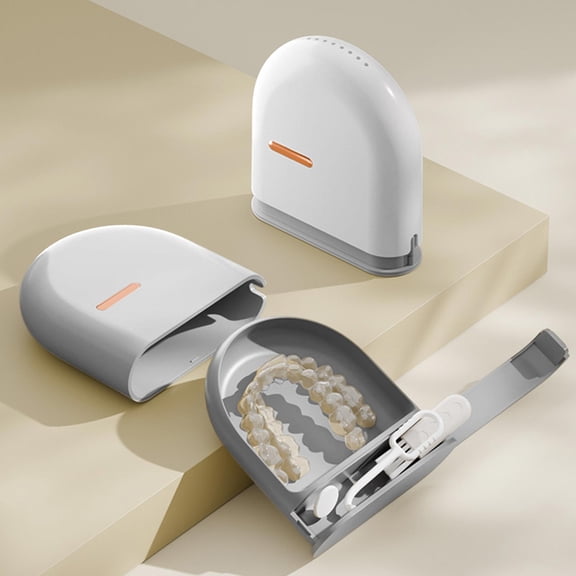 Sliding Out Dental Brace Box with Storage Compartments - Sealed Dustproof Portable Braces Case, Built-in Tool Storage Area (No Tools Included), Travel All-in-One Dental Retainer Storage, White