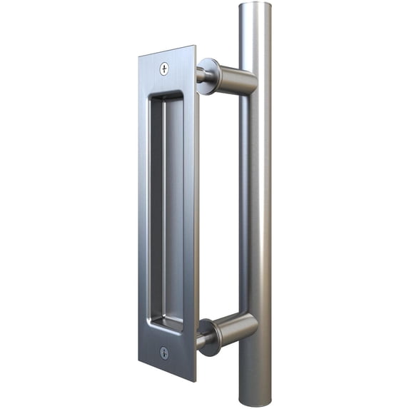 Sliding Door Combo Pull Set, 8" Flush Pull, 12" Bar Pull, Satin Stainless Steel by Stone Harbor Hardware