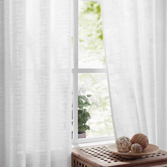 Sliding Door Curtains White Linen Sheer Curtains 84" Living Room 100" Width Extra Wide Patio Glass Door Panel Room Divider Bedroom Drapes Large Semi Sheer Window Panels Grommet Top 1 Panel