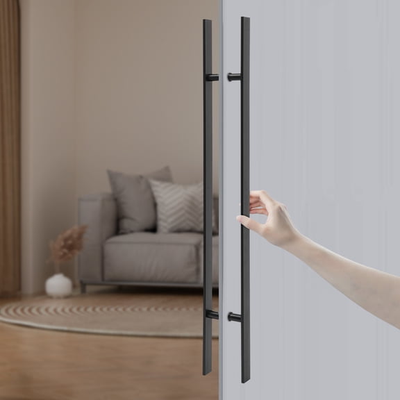 Sliding Door Handle, Door Hardware, Push Pull Door Handle, 47.05 inch Matte Black Stainless Steel, Double-Sided Rectangle Pull for Glass or Wooden Doors, Stylish