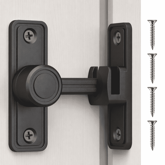 Sliding Door Lock Bar, Sliding Barn Door Lock, Zinc Alloy Privacy Door Lock Latch, 90/180 Swing Child Door Locks, Adhesive & Screw Mount Security Lock for Bathroom, Bedroom, Closet, Shed