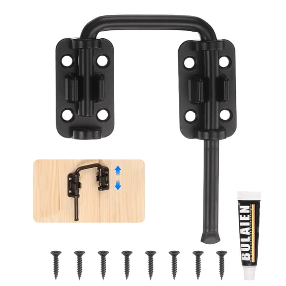 Sliding Door Loop Lock Latch, 2.42 Inch Flexible U-Shaped Latch Hook Lock with Screws & Glue for Uneven or Warped Doors Window Barn Garden Fence Increase Home Security, Black